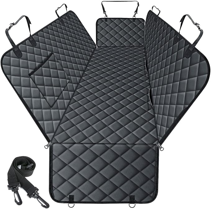 Waterproof Dog Car Seat Cover for Back Seat - Durable, Scratch Proof Pet Hammock with Nonslip Design & Storage Pockets, Fits Cars, SUVs, Trucks - L, Black