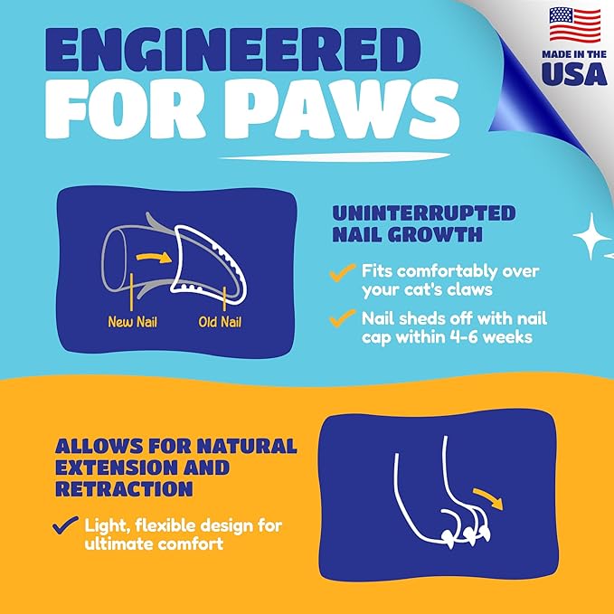 Soft Claws Cat Nail Caps for Medium Cats – (40 Caps, Blue & Orange) - Made in USA - Veterinarian-Developed | Protects Furniture & Skin - Easy to Apply, Long-Lasting Anti-Scratch Soft Cat Claw Covers