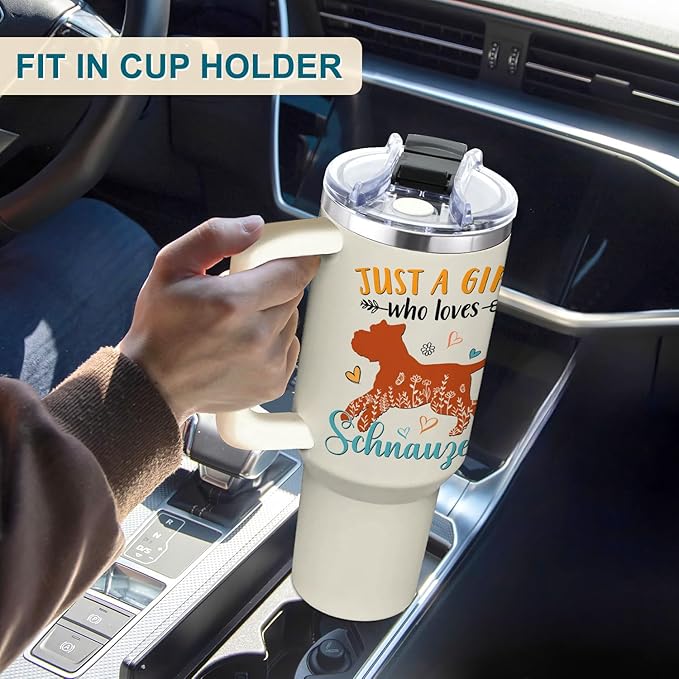 Schnauzer Gifts for Girls & Women, Christmas and Mother's Day Gifts for Schnauzer Lovers, Birthday Present Idea for Dog Owners, 40oz Tumbler with Handle & Straw