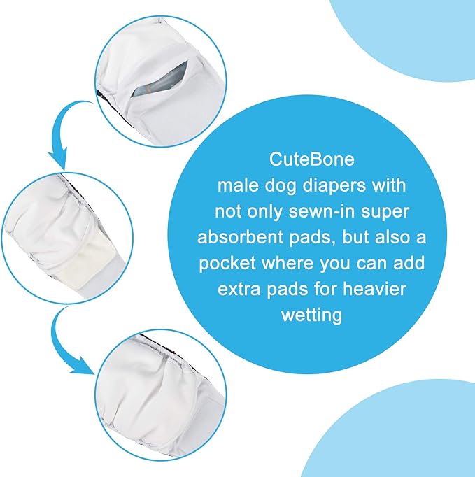 CuteBone Dog Diapers Male Washable Belly Band for Male Dogs Wraps Black 3pcs a Pack DM44L