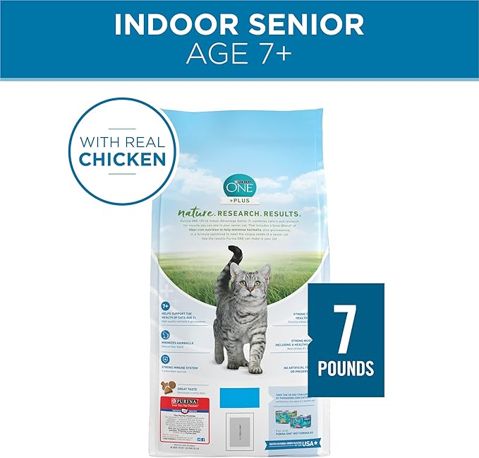 Purina ONE High Protein, Natural Senior Dry Cat Food, Indoor Advantage Senior+ - 7 Lb. Bag