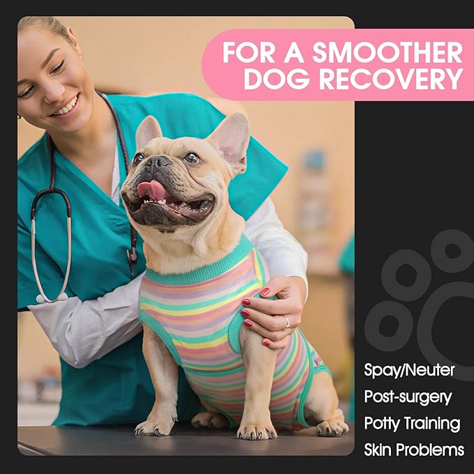 FUAMEY Recovery Suit for Dogs After Surgery,Soft Breathable Dog Bodysuit E-Collar & Cone Alternative Surgical Suit,Male Female Dog Neuter Spay Suits Anti Licking Wounds Onesie Mint Green Stripes M