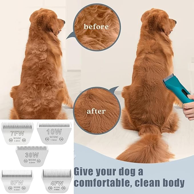 4PCS Wide Blades for Dog Grooming Blades Compatible with Andis,Oster A5,Wahl km10 Dog Clippers Stainless Steel Blades for Animal Dog,Cat,Horse,Silver,Size #10W+30W+5FW+7FW