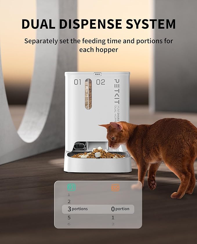 PETKIT Automatic Cat Dog Feeder with Camera, AI-Powered Motion Capturing, 1080P HD Video with Night Vision, 2.4G WiFi Pet Feeder with 2-Way Audio, Dual Hopper Pet Food Dispenser with Desiccant
