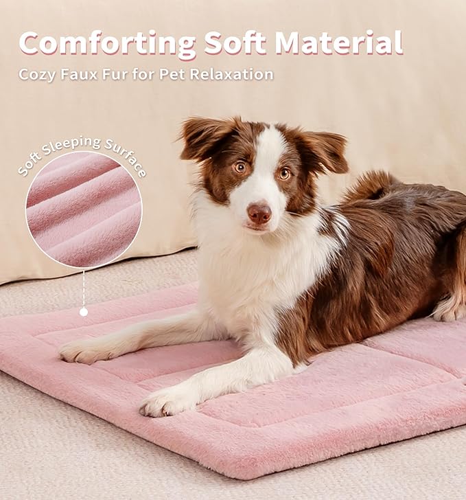 MADE 4 PETS Dog Crate Pad Bed for Medium Dogs, Washable & Reversible, Anti-Slip Kennel Mat for Cozy Sleeping, Soft Fluffy Dog Bed for Indoor & Outdoor Use, 29"x21", Pink