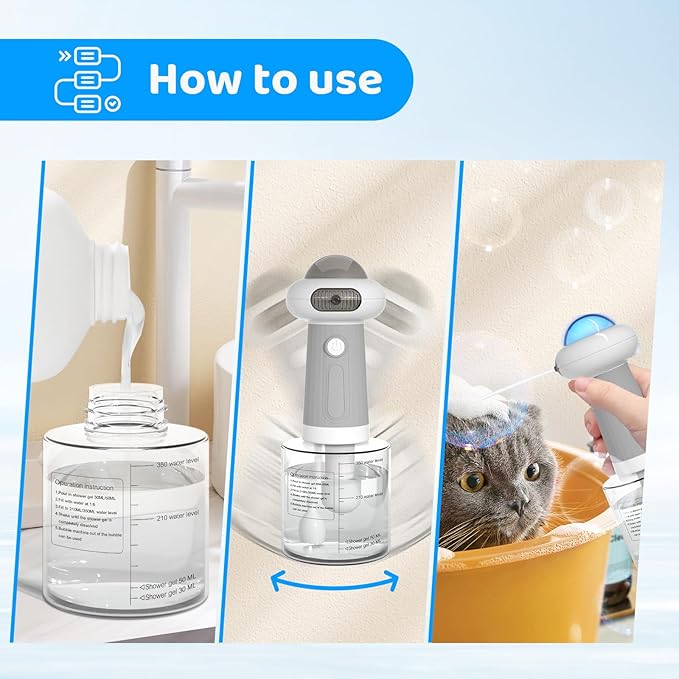 Dog Shampoo Dispenser, UFO Dog Shampoo Sprayer Electric Foaming Shampoo Dispenser for Dog and Cat Washing, for Bathtub, Kitchen Sink, Bathroom Cleaning, Grey