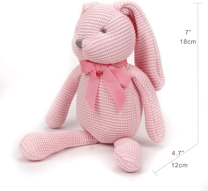 100% Organic Cotton Baby Toys Pink Bunny Rabbit Stuffed Animal for Newborn 7.1"