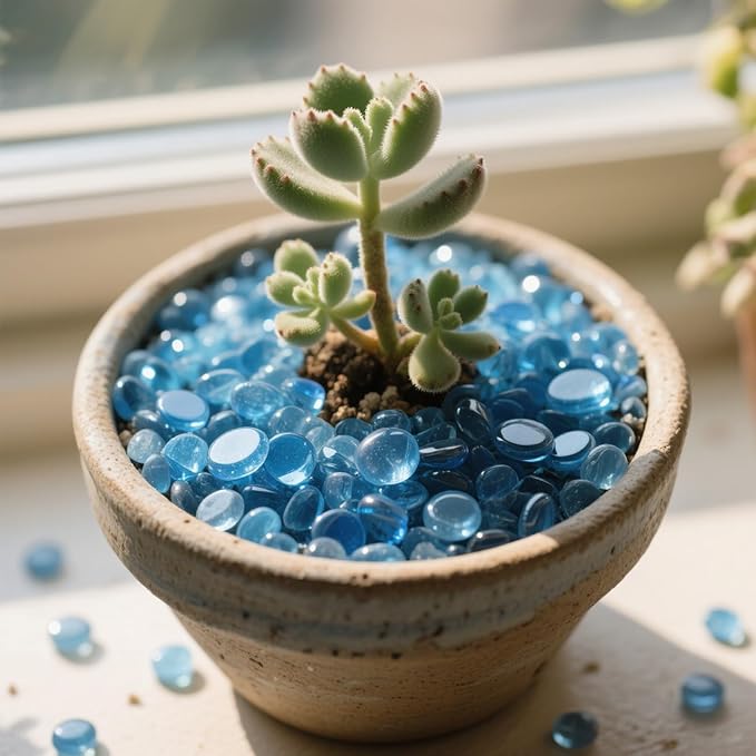 0.96LB Glass Beads Vase Filler Aquarium Gravel Decor Flat Glass Marbles Gems Pebbles Fish Tank Rocks Home Decorative Art Craft - Light Blue