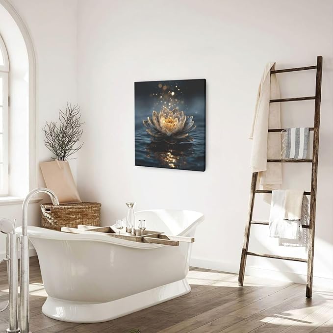 Zen Lotus Canvas Wall Art Mystical Lotus Bloom in Water Aesthetic Pictures Wall Decor Modern Meditation Spiritual Painting Print Framed Artwork Decorations Gifts for Yoga Spa Room Bathroom 20"x24"