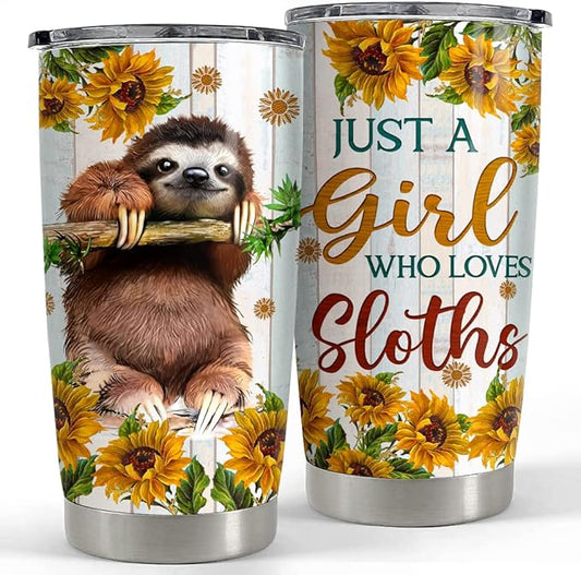 SANDJEST Sloth Tumbler Sunflower 20oz Tumblers with Lid Gift for Girl Daughter Women Best Friend Sister Animal Lovers Christmas Birthday