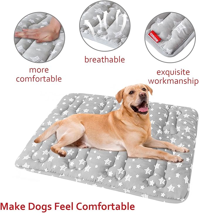 Dog Crate Mat (30" X 19") 2 Pack, Soft Dog Bed Mat with Cute Prints, Personalized Dog Crate Pad, Anti-Slip Bottom, Machine Washable Kennel Pad, Grey