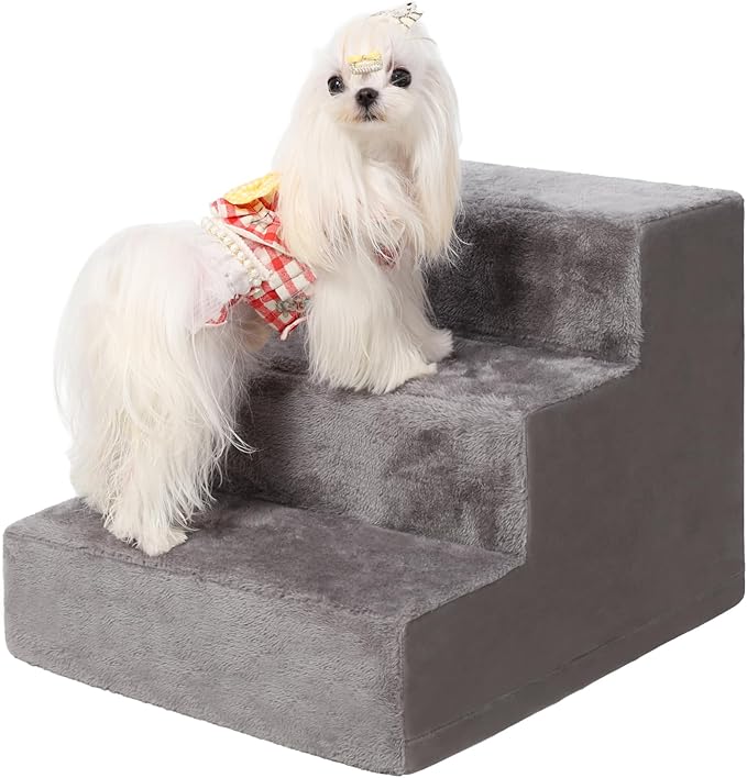 Dog Stairs for Small Dogs,13" 3-Step Pet Stairs for Couches，Dog Steps with Non-Slip Bottom and Removable Cover Indoor Outdoor,Grey