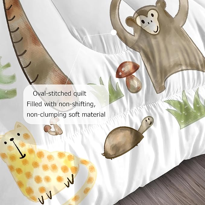 Safari Animals Comforter Set: King Size Woodland Animal Bedding Sets for Adults Teens Girl Boy Cartoon Forest Jungle Giraffe Monkey Quilts Wildlife Duvet Bed Sets 3 Piece