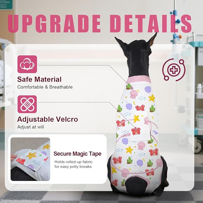 Recovery Suit for Dogs After Surgery, Professional Dog Surgical Suit for Female Spay, Male Neuter, E-Collar & Cone Alternative Dog Onesie for Abdominal Wounds Skin Disease, Jellyfish, XS