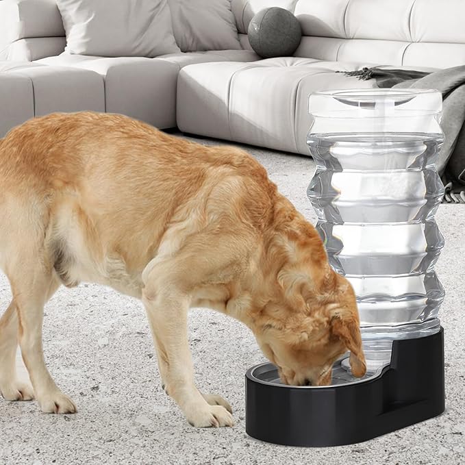 Sfozstra Automatic Pet Water Dispenser: 9L Black Lagre Dogs Stainless Steel Gravity Feeder - Convenient Drinking Water Dispenser Designed for Dogs and Cats