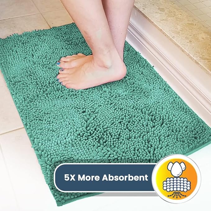 Muddy Mat® Pack of 3 Highly Absorbent Microfiber Dog Door Mat and Pet Rug, Non Slip Thick Washable Area Mat Soft Chenille for Kitchen Bathroom Bedroom and Outdoor - Sea Green Small, Medium & Large
