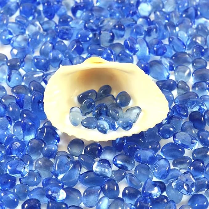 1 Lb (460 g) Light-Blue Sea Glass Stones Irregular Rainbow Glass Pebble Decorative Rock Quartz Tumbled Gemstone Chips for Aquarium Decoration/Vase Filler/Jewelry Making/Handwork Craft/Gems Display