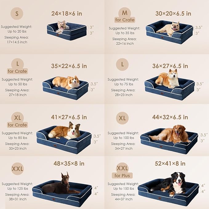 EHEYCIGA Orthopedic XL Dog Beds, Waterproof Memory Foam Dog Bed for Extra Large Dogs, Non-Slip Bottom and Egg-Crate Foam Big Pet Couch Bed with Washable Removable Cover, Navy