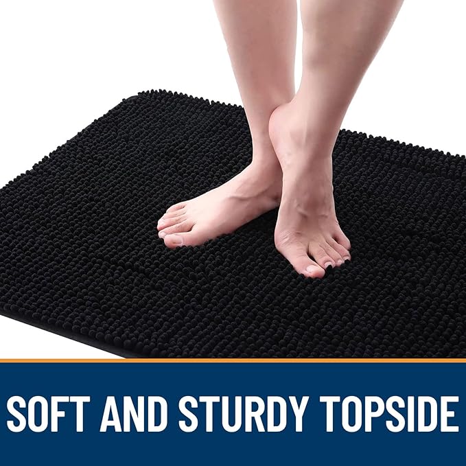 OLANLY Dog Door Mat for Muddy Paws 59x24, Absorbs Moisture and Dirt, Absorbent Non-Slip Washable Doormat, Quick Dry Chenille Mud Mat for Dogs, Entry Indoor Entryway Carpet for Inside Floor, Black