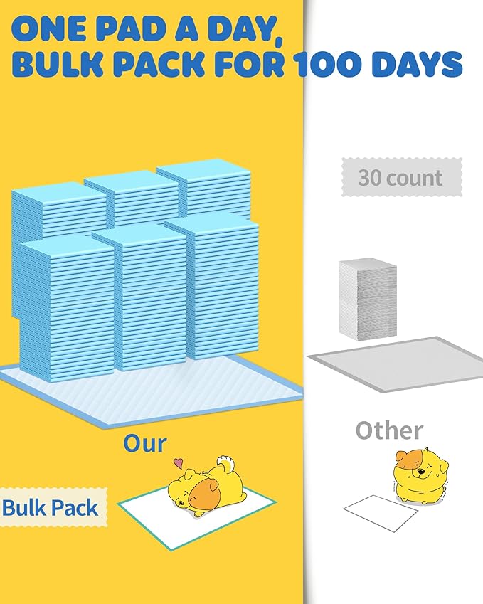 100-Pack X-Large Puppy Pads - 34'' x 28'' Pee Pads for Dogs Potty Training with Leak-Proof Quick-Dry Design, 6-Layer Wee Wee Pads for Dogs, Blue