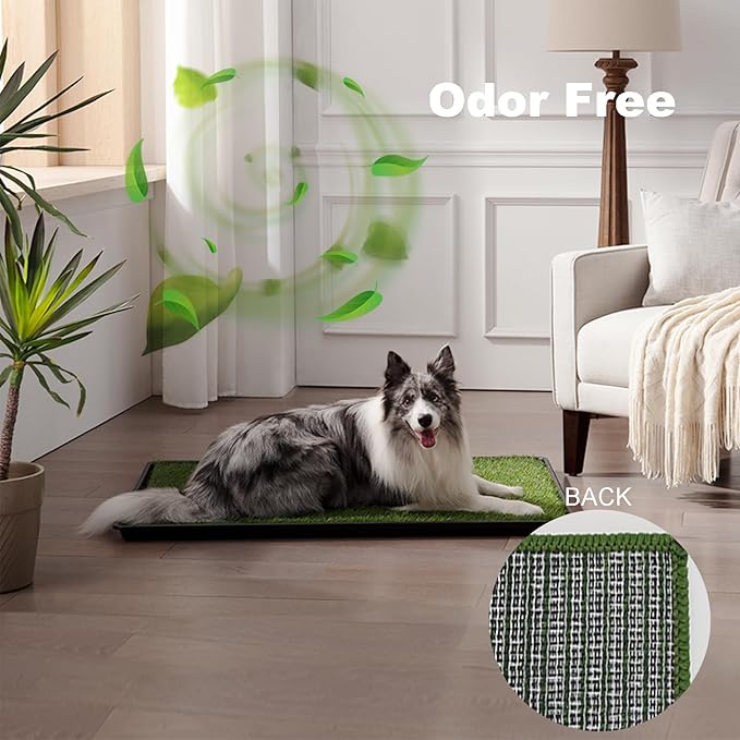 Dog Grass Pad with Tray Large 34’’×23’’, Dog Potty with Ultra-Absorbent Artificial Grass for Dogs with Hemmed Edge, Pee Pads for Dogs, Realistic, Odor Free, Litter Box for Balcony