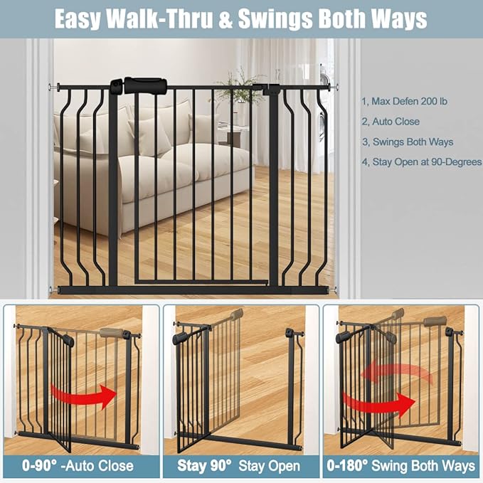 Extra Wide Baby Gate 67-71.5 Inch Wide Walk Through Pressure Mounted Auto Close Large Long Tension Gate for Dog and Cats Black