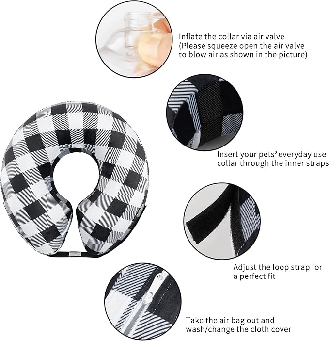 CuteBone Inflatable Dog Donut Collar with Removable Soft Fleece Covers for Small/Medium/Large Dogs and Cats After Surgery GWB03M