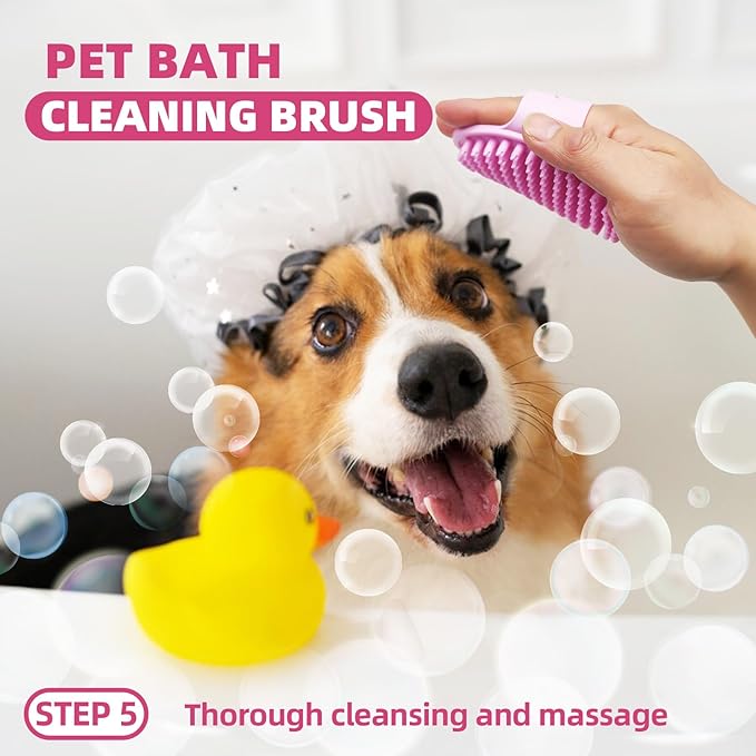 Pet Grooming Kit - 7 PCS Deshedding Brush Set with Slicker, Undercoat Rake, Bath Brush & Nail Clipper for Short & Long Haired Dogs, Cats (Pink)