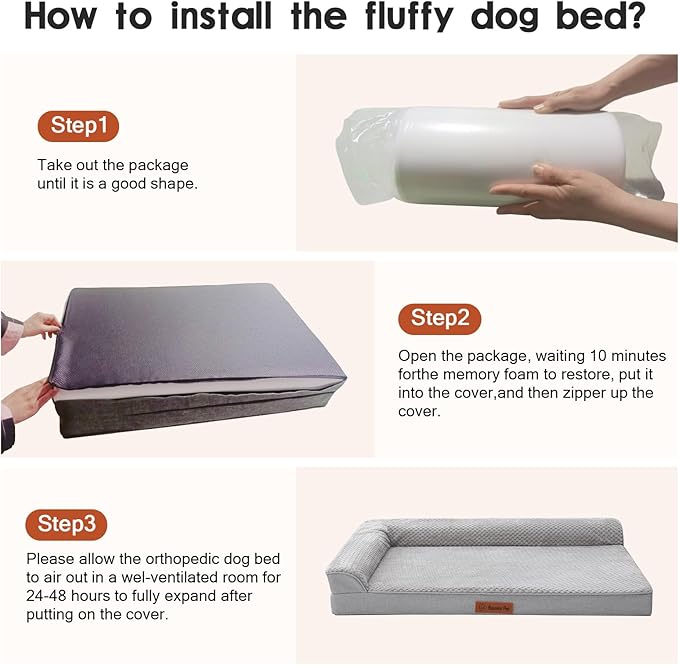 Orthopedic Dog Beds Large Sized Dog, 3 Inch Memory Foam Pet Bed for Medium and Large Dogs, Washable Removable Cover, Nonskid Bottom, Waterproof, 41x27 Inches XL Light Grey