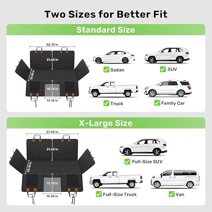 Zanch 2025 Upgraded Dog Car Seat Cover, 400 lbs Heavy Duty Hard Bottom, Waterproof & Anti-Scratch Back Seat Protector, Nonslip Pet Hammock Extender Cars, SUV, Trucks, Standard-Green