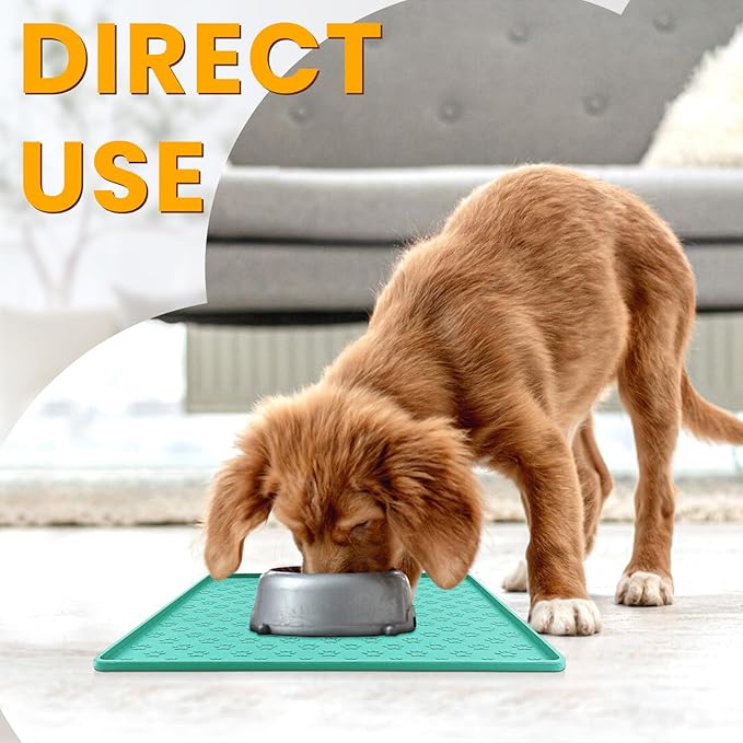 Ptlom Pet Placemat for Dog and Cat, Waterproof Non-Slip Silicone Feeding Bowl Mat Prevent Food and Water Overflow, Puppy Dish Feeder Fountain Trays Suitable for Medium and Small Pets, Green