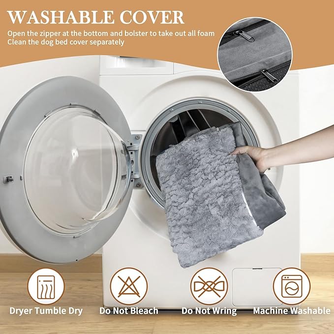 Comfort Expression Waterproof Orthopedic Foam Dog Beds for Extra Large Dogs Durable Dog Sofa The Pet Bed Washable Removable Cover with Zipper and Non-Slip Bottom Bolster