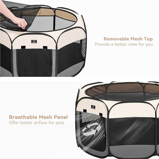 A4Pet Dog Playpen Indoor, 49” Portable Playpen with Bowl, Suitable for Puppies, Kittens, and Small Animals, Removable Zipper & Mesh Panel(16”W × 10”H)