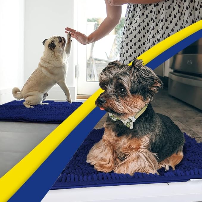 Muddy Mat® AS-SEEN-ON-TV Highly Absorbent Microfiber Dog Door Mat and Pet Rug, Non Slip Thick Washable Area and Bath Mat Soft Chenille for Kitchen Bathroom Bedroom and Indoor - Navy Blue Large 35"X24"