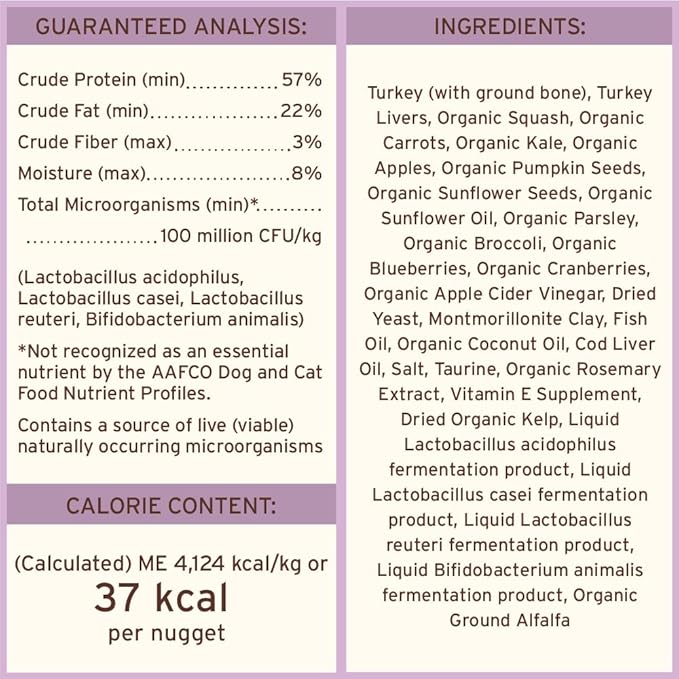Primal Freeze Dried Raw Cat Food Nuggets Turkey, Complete & Balanced Meal or Topper, Premium, Healthy, Grain Free, High Protein Raw Cat Food with Probiotics (14 oz)