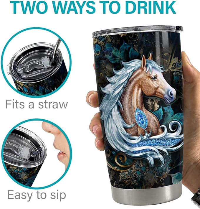 SANDJEST Horse Tumbler 20oz Horse Jewelry Drawing Style Gifts for Women Girl Stainless Steel Insulated Tumbler Coffee Travel Mug Cup Gift for Birthday Christmas