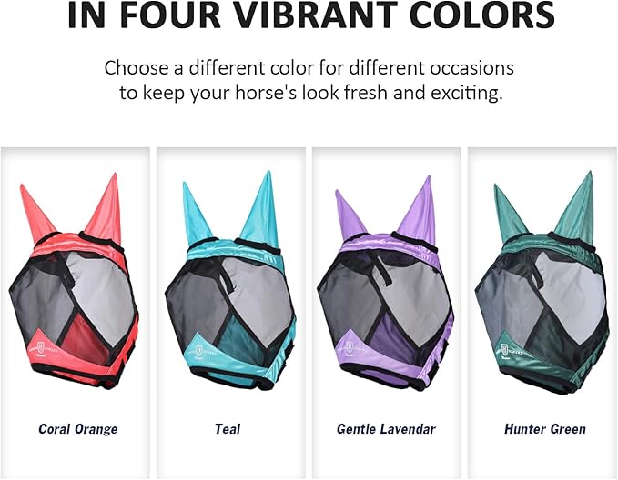 Harrison Howard Pro Luminous Horse Half Face Fly Mask Large Eye Space with Ears UV Protection for Horse Gentle Lavendar M