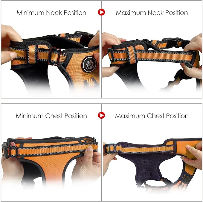 NESTROAD No Pull Dog Harness,Adjustable Oxford Dog Vest Harness with Leash,Reflective No-Choke Pet Harness with Easy Control Soft Handle for Small Medium Dogs(Medium,Orange)