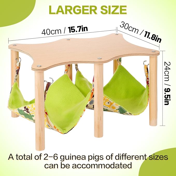 Guinea Pigs Hammock with Natural Wooden Stand- Large Hanging Hammock Bed for Piggies Chinchilla Hamster Bunny Ferrets Hiding Sleeping