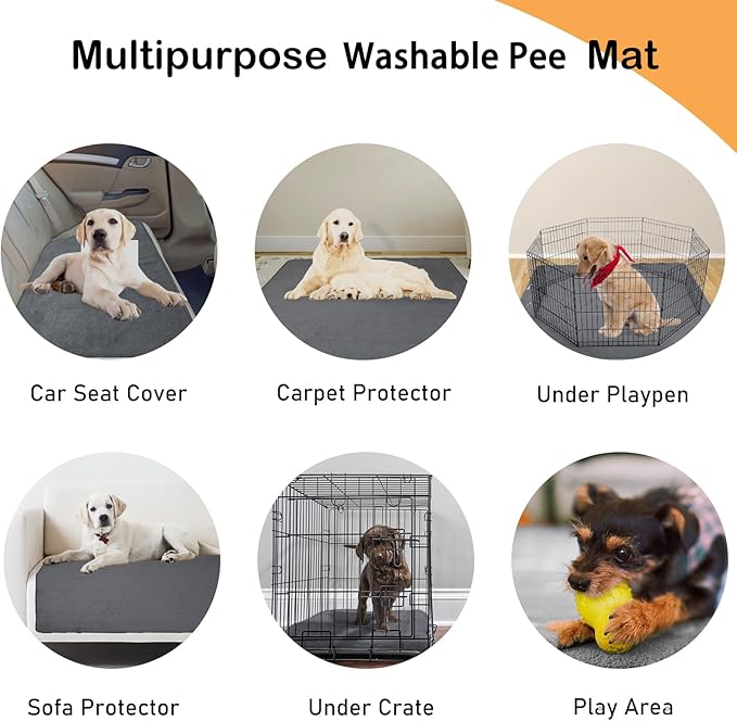 LOOBANI Washable Pee Pad for Dogs, 2 Packs Non-Slip Puppy Training Pads, Fast Absorbent Pet Whelping Pads, Puppy Playpen Mat for Incontinence, Housebreak, Crate, 31x36in, Gray