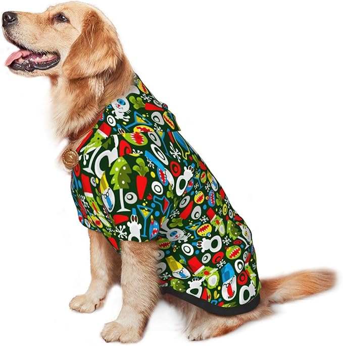 Christmas Green Monster Hoodie,Christmas Cosplay Dog Clothes with Pocket and Hat Winter Clothes Sweaters Large
