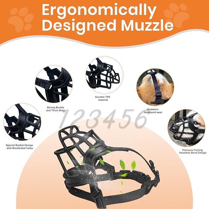 Dog Muzzle, Basket Muzzle Anti Biting Chewing, Sturdy Lightweight Muzzle Allows Panting Drinking, Cage Muzzle for Small Medium Large Dogs, Suitable for Grooming Trimming Training (Size 6)