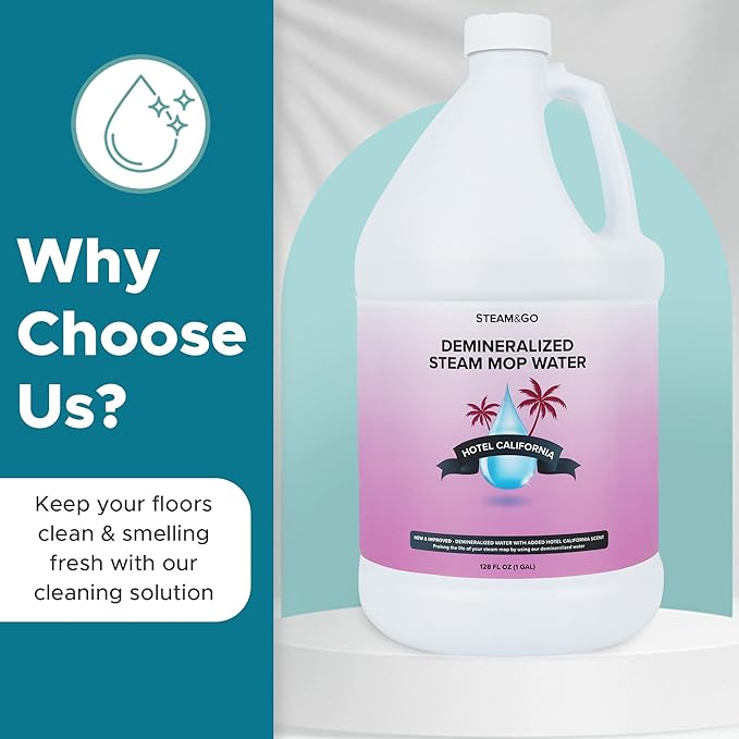 Steam & Go Deminerilized Water - Multi-Surface Cleaner for Steam Cleaners, Hardwood Floors, Kitchens, & Bathrooms - Germ-Killing Formula - Hotel California Scent - 1 Gallon