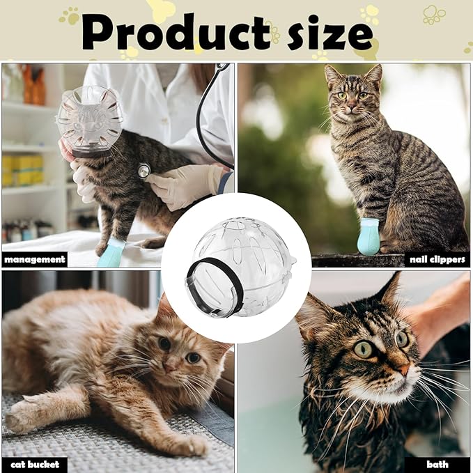 SAVITA Cat Breathable Bubble Helmet with Silicone Paw Covers, Light Green Cat Adjustable Hood Plastic Kitten Breathable Anti Bite Muzzles for Cats Grooming Bathing Shaving Nail Trimming