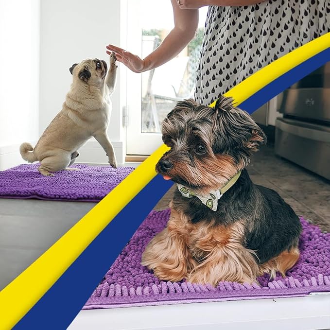 Muddy Mat® AS-SEEN-ON-TV Highly Absorbent Microfiber Door Mat and Pet Rug, Non Slip Thick Washable Area and Bath Mat Soft Chenille for Kitchen Bathroom Bedroom Indoor and Outdoor - Purple 24" x 96"
