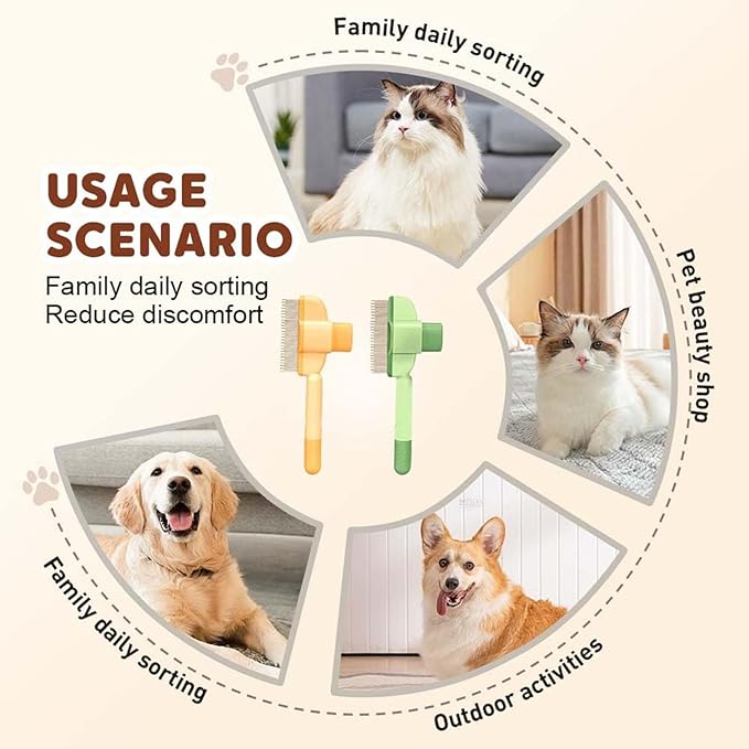 Zen Brush for Cats, Zenbrush Cat Comb, Self Cleaning Pet Comb Grooming Brush, Catdogcomb Pet Grooming for Massaging and Cleaning Shedding Hair (2Green)