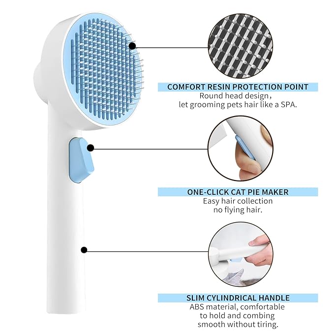 Self Cleaning Slicker Cat Brushes for Indoor Shedding Short Haired Dogs Grooming Supplies for Long Hair Pet Comb Essentials Tools for Pitbulls Removes Matted Fur and Loose Undercoat Set (Sky Blue)
