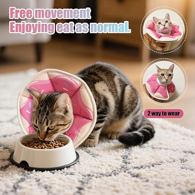 Cat Cone Collar Soft, Adjustable Cat Recovery Collar to Stop Licking After Surgery Protective E Collar for Cats Small Dogs, Dounut S