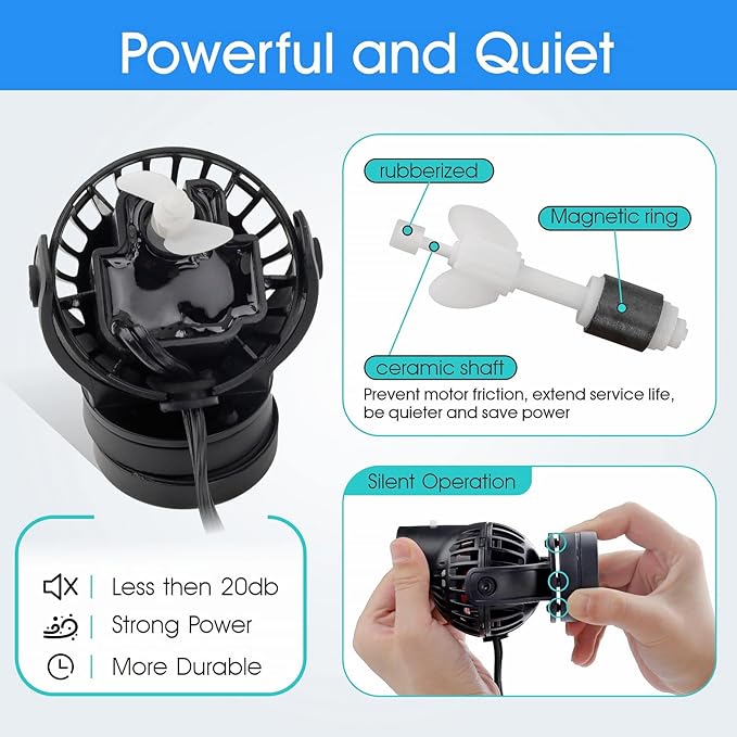 hygger Aquarium Wave Maker Circulation Pump, 792 GPH Ultra-silence Fish Tank Powerhead with Strong Magnet Suction Base for Freshwater or Saltwater Fish Tank, 360° Rotating Submersible Water Pump