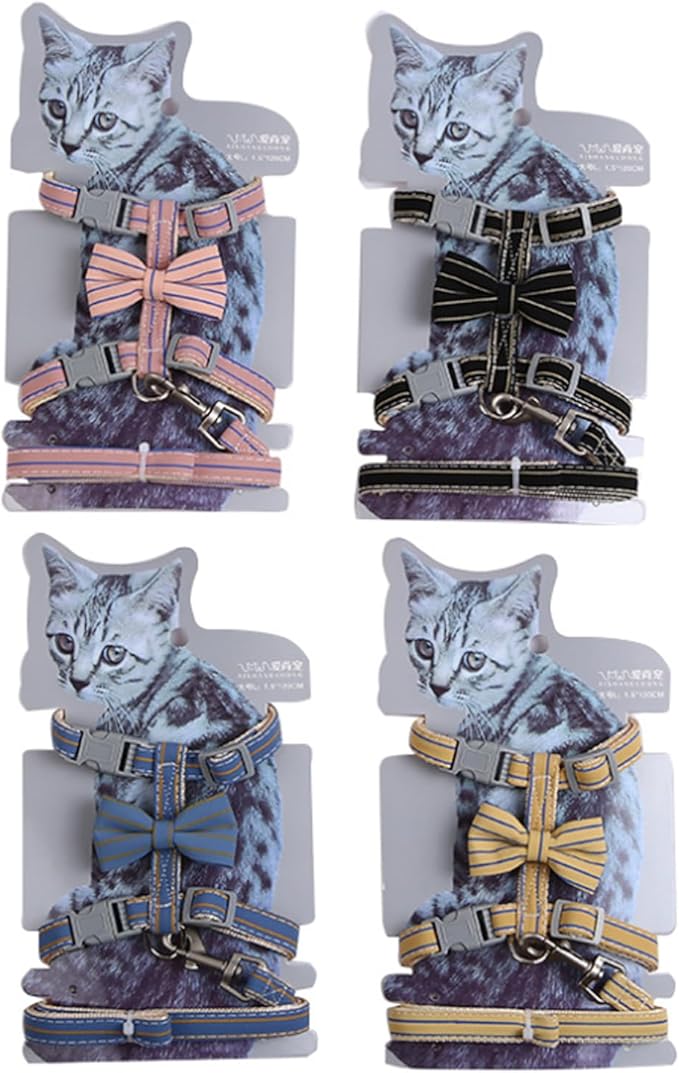 Butterfly Bow Tie Cat Harness and Leash Set - Adjustable, Escape-Proof, Breathable Kitten Vest with Cute Design for Small Cats & Indoor/Outdoor Safety Yellow XS